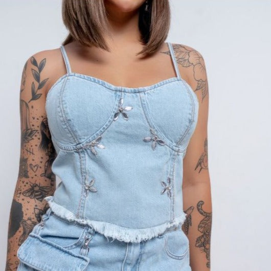 Corselet Jeans Barra a Fio