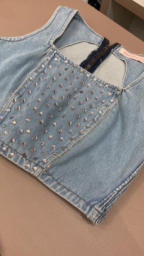 Cropped Jeans com Spikes